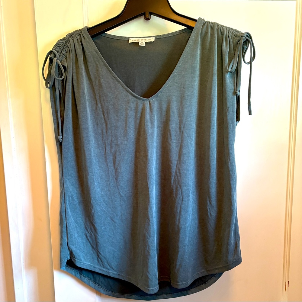 Green Envelope bluish green V-Neck Blouse